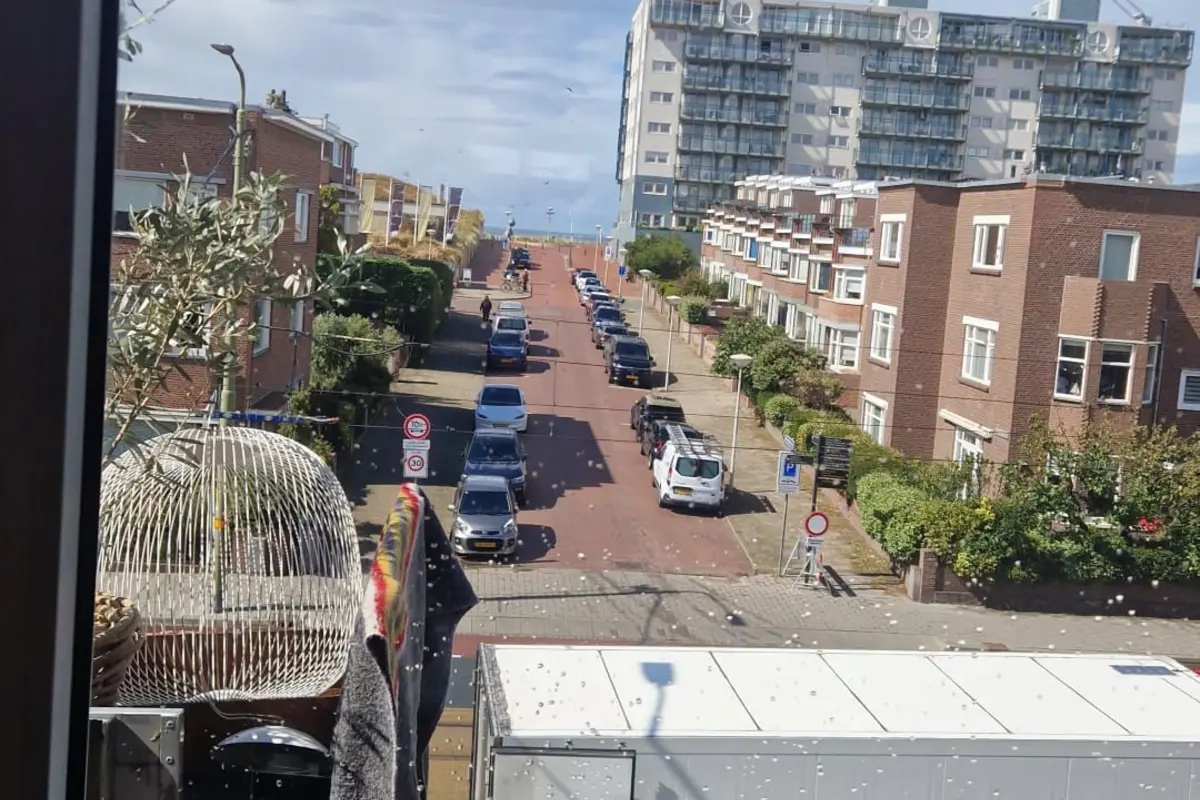 Uitzicht vanuit woning op De Verhuizing oplegger — verhuisdag